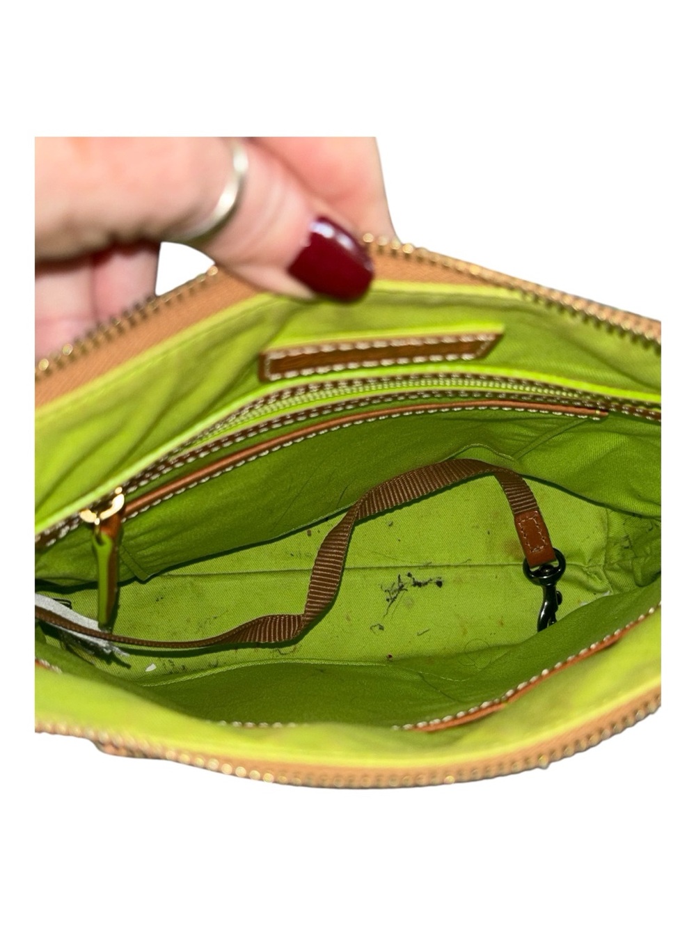 Dooney & Bourke Green Tinker Bell Print Shoulder Bag with Brown Trim - Picture 14 of 16